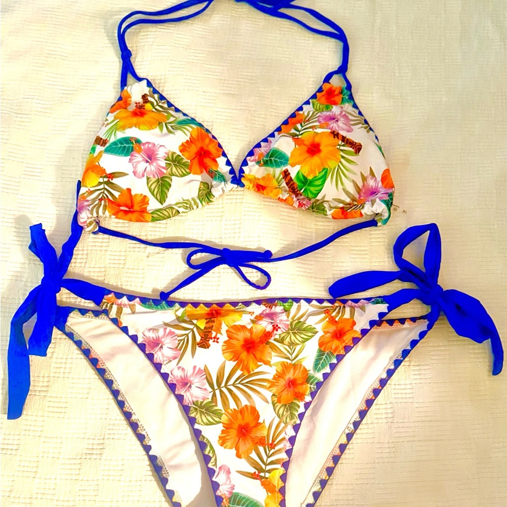Floral Print Bikini with Blue Accents